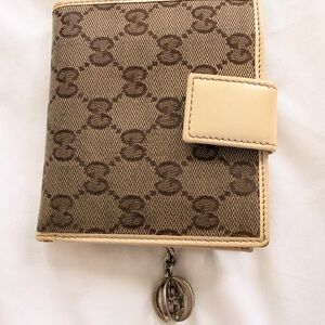 Authentic Gucci Brown and Cream Wallet with Logo Charm